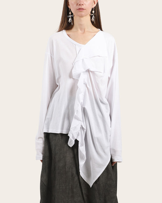 White Ruffle Detail Blouse