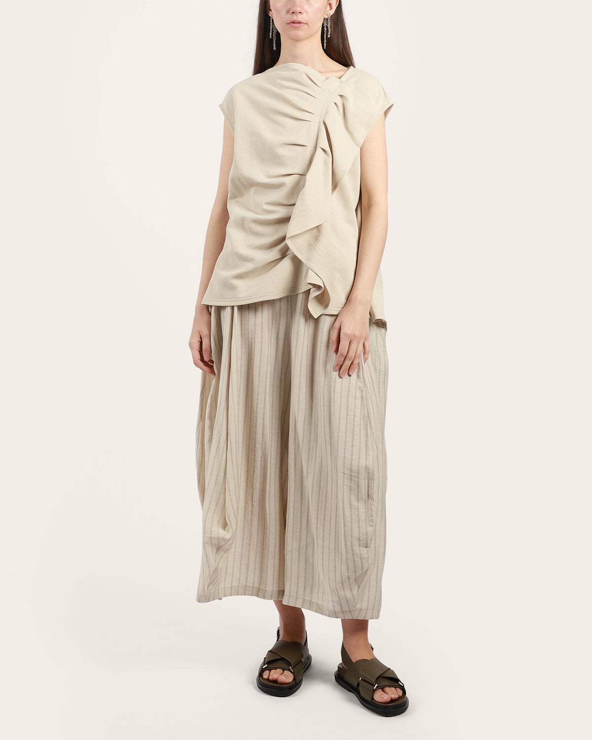 Sand Sleeveless Pleat Blouse