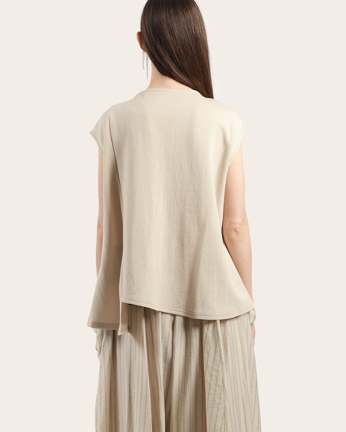 Sand Sleeveless Pleat Blouse