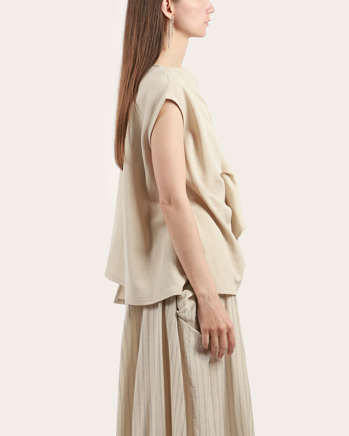 Sand Sleeveless Pleat Blouse