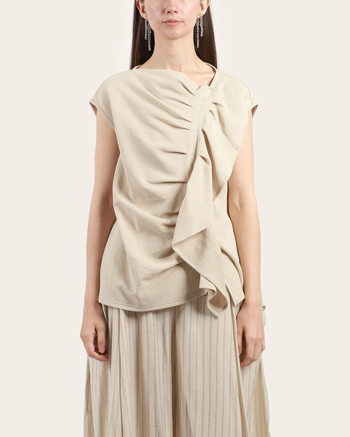 Sand Sleeveless Pleat Blouse
