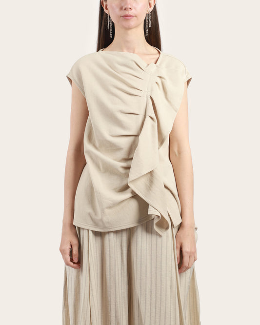Sand Sleeveless Pleat Blouse