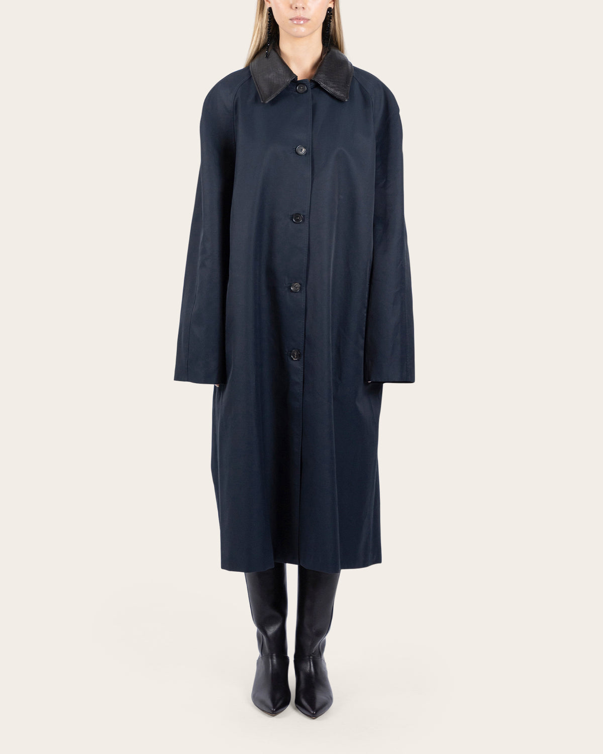 Leather Collar Trench Coat