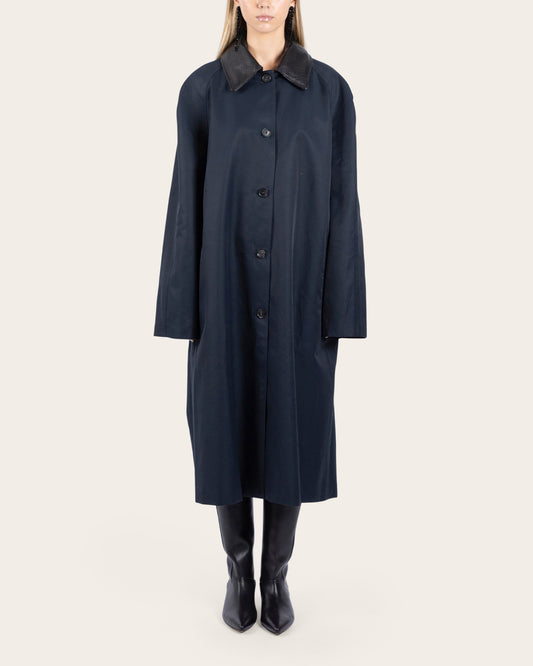Leather Collar Trench Coat