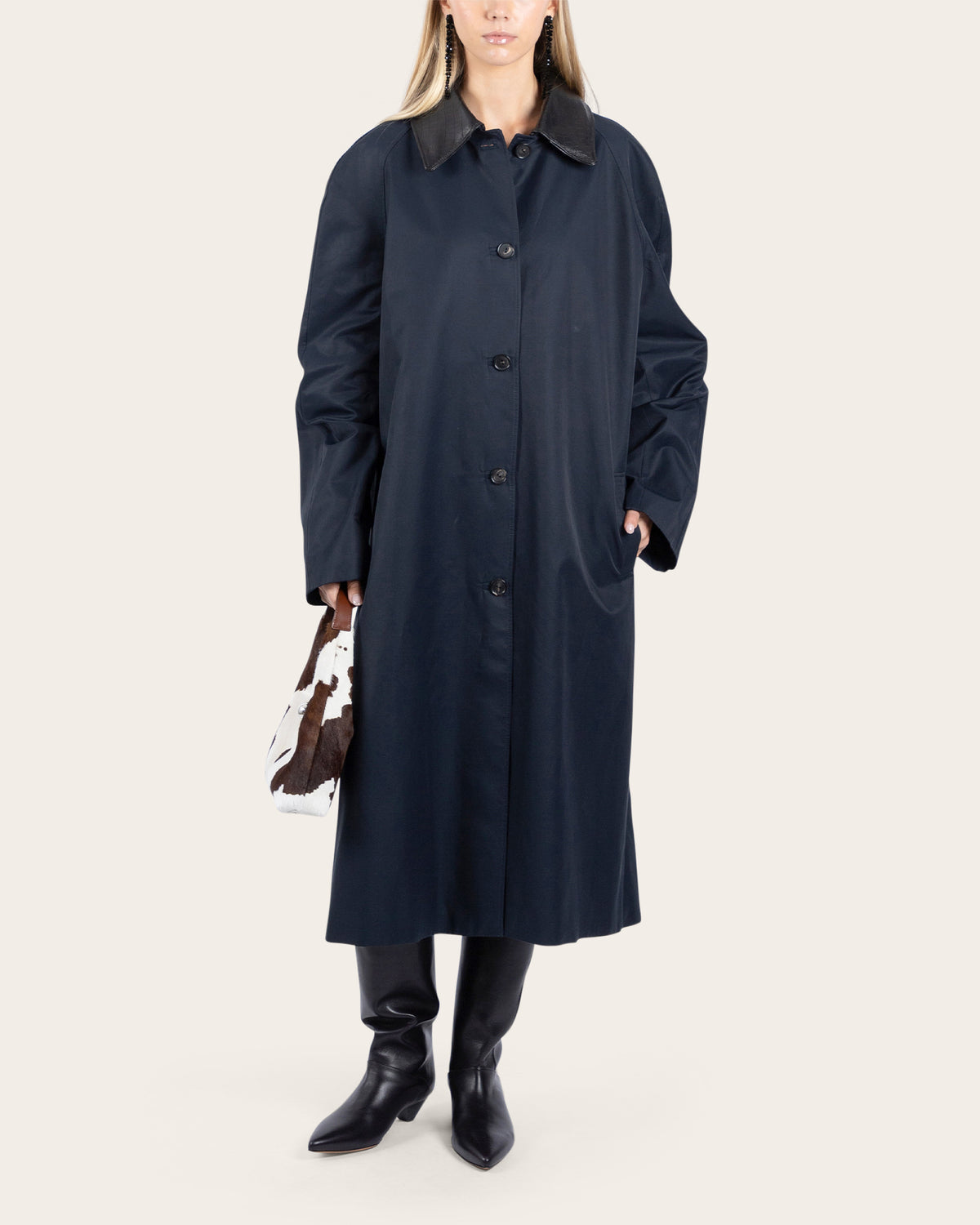 Leather Collar Trench Coat