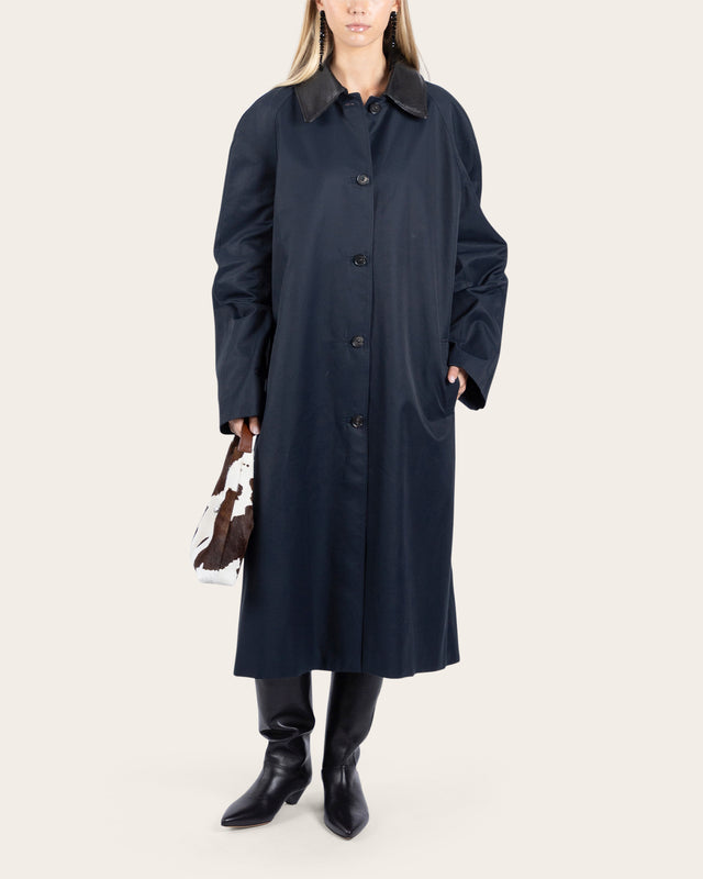Leather Collar Trench Coat