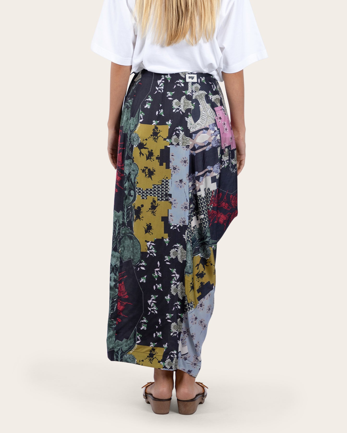 Composite Print Asymmetric Wrap Skirt