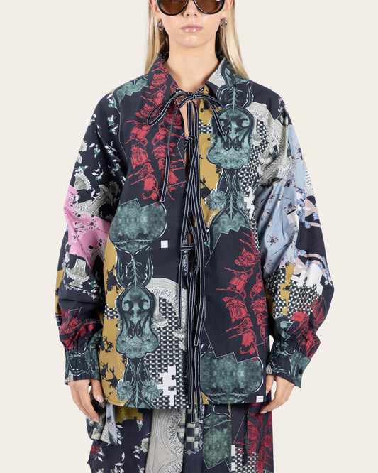 Composite Print Tie-Up Shirt