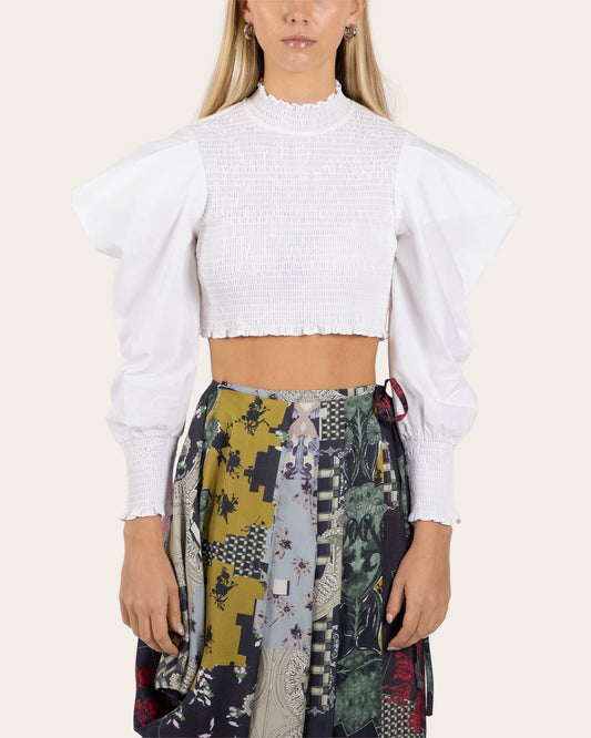 Smocked Mutton Sleeve Blouse