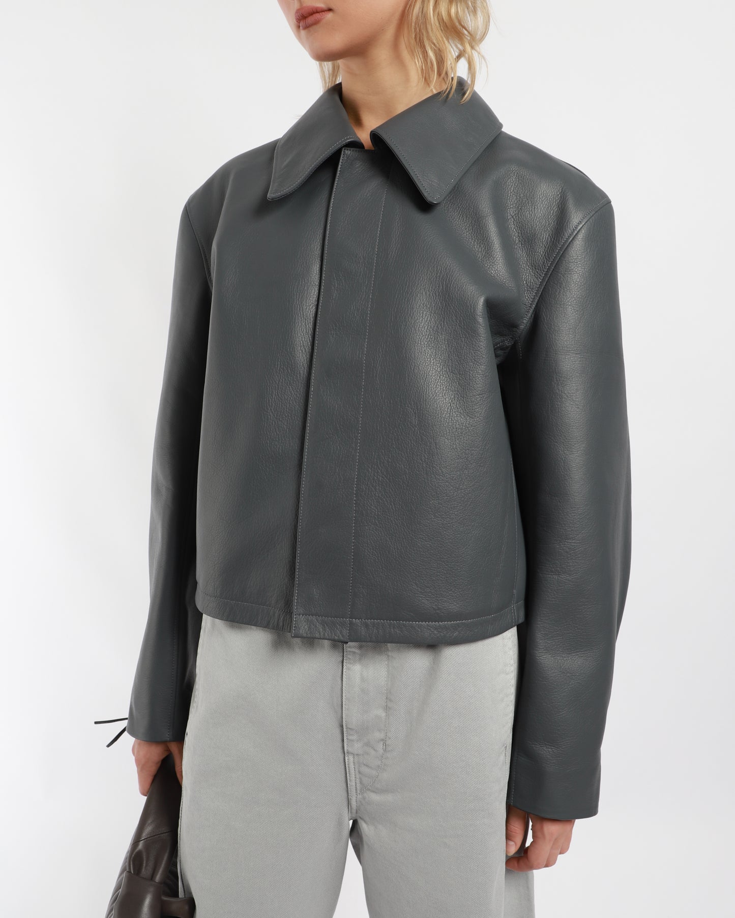 Boxy Cropped Leather Jacket