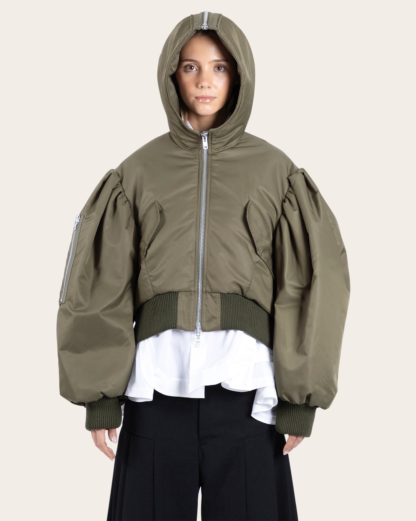 Cropped Split Hood Bomber Jacket