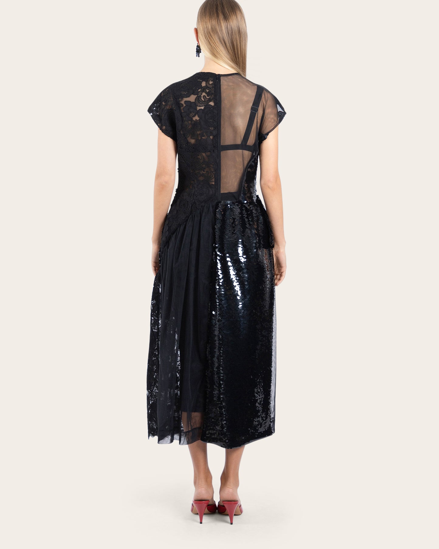 Patchwork Cap Sleeve Ruffle Detail Dress