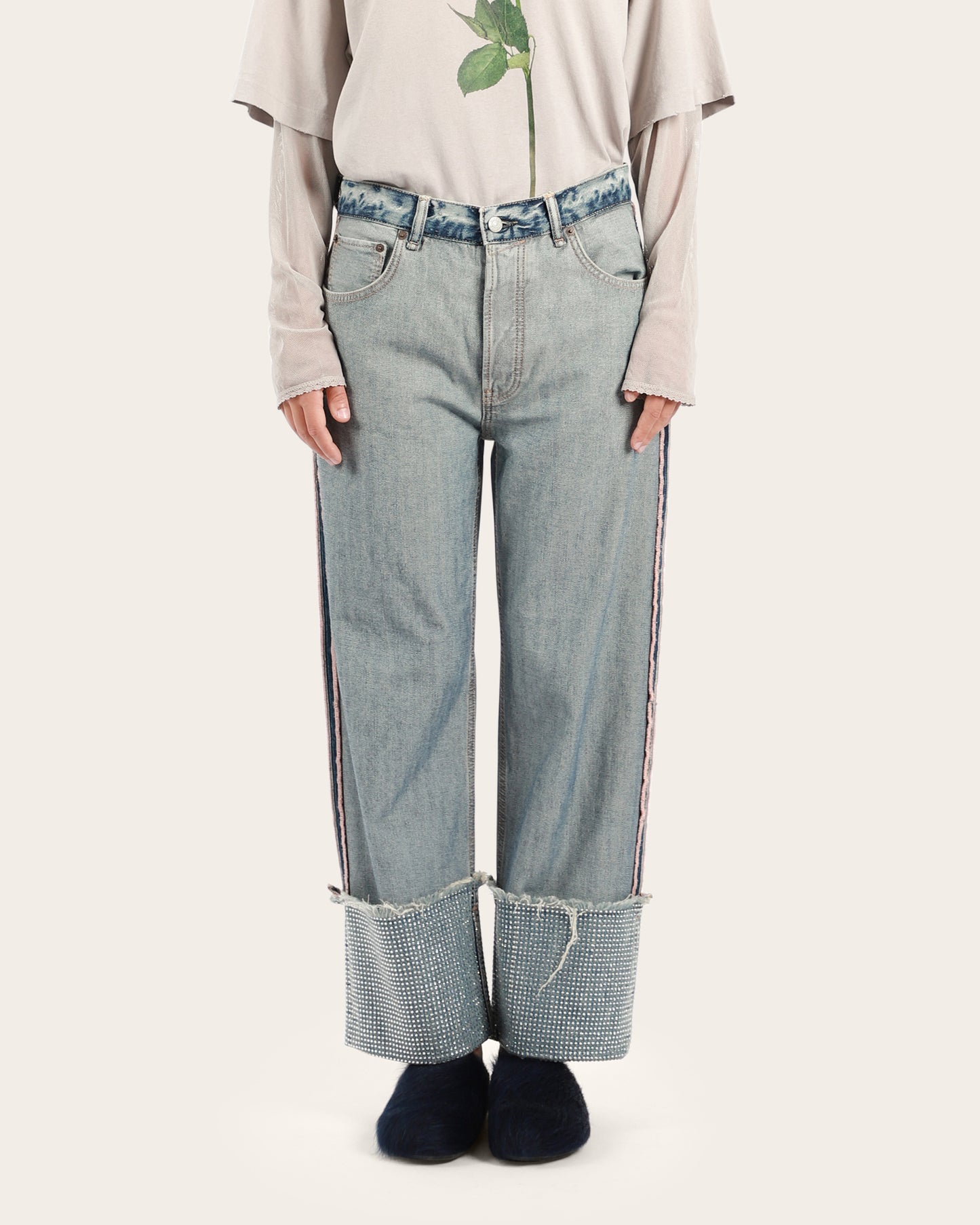 Denim Rhinestone Trousers