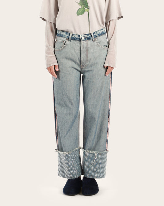 Denim Rhinestone Trousers