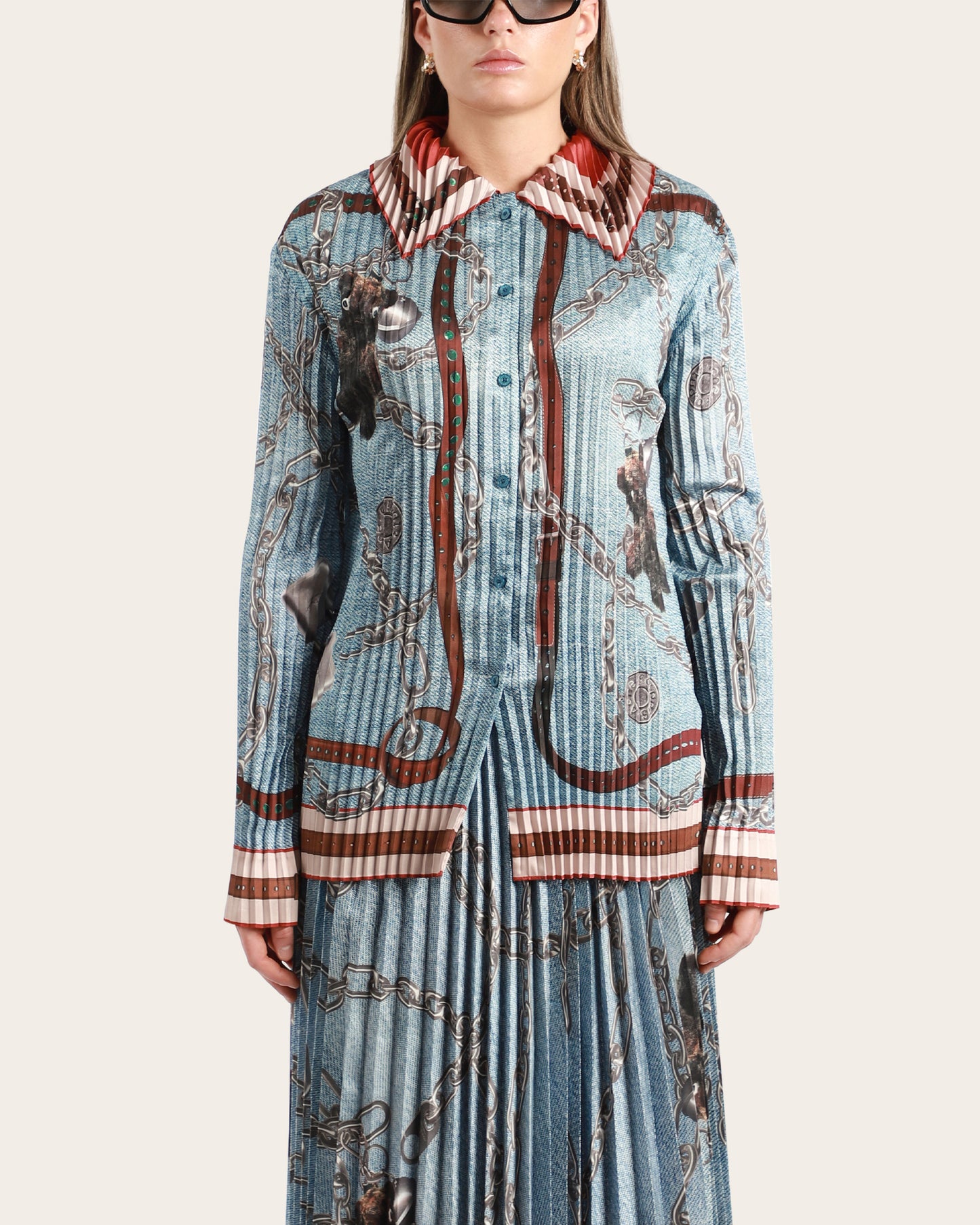 Pleated button-up