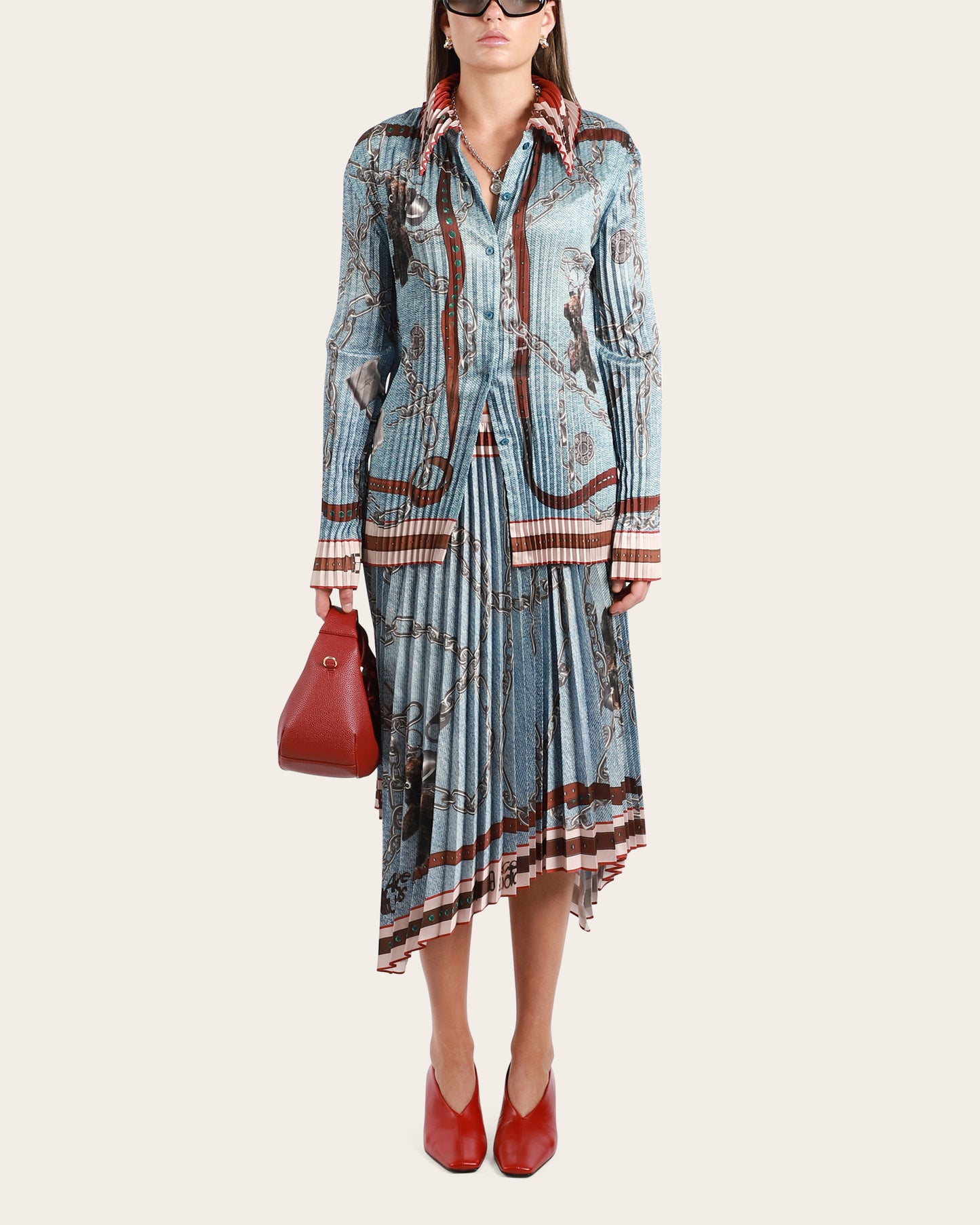 Pleated button-up