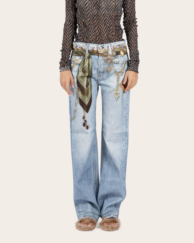 Printed Cotton Canvas Jeans