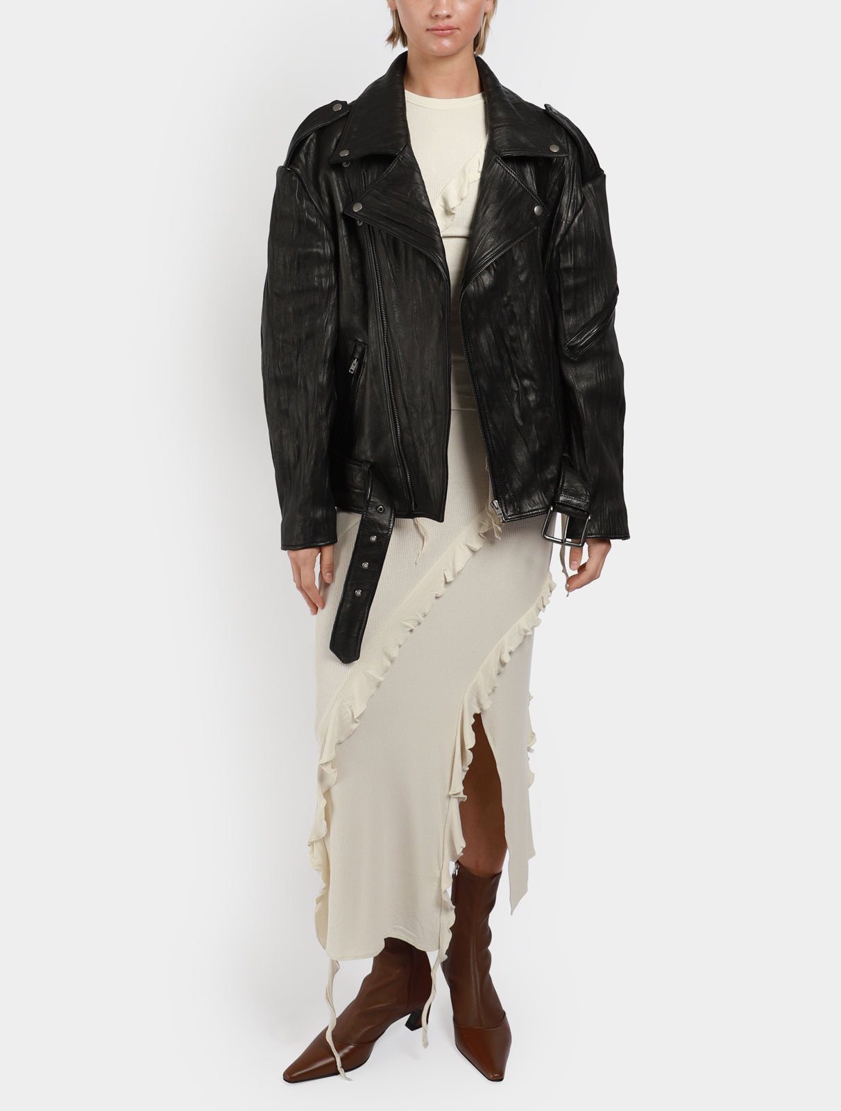 Crinkled Leather Biker Jacket