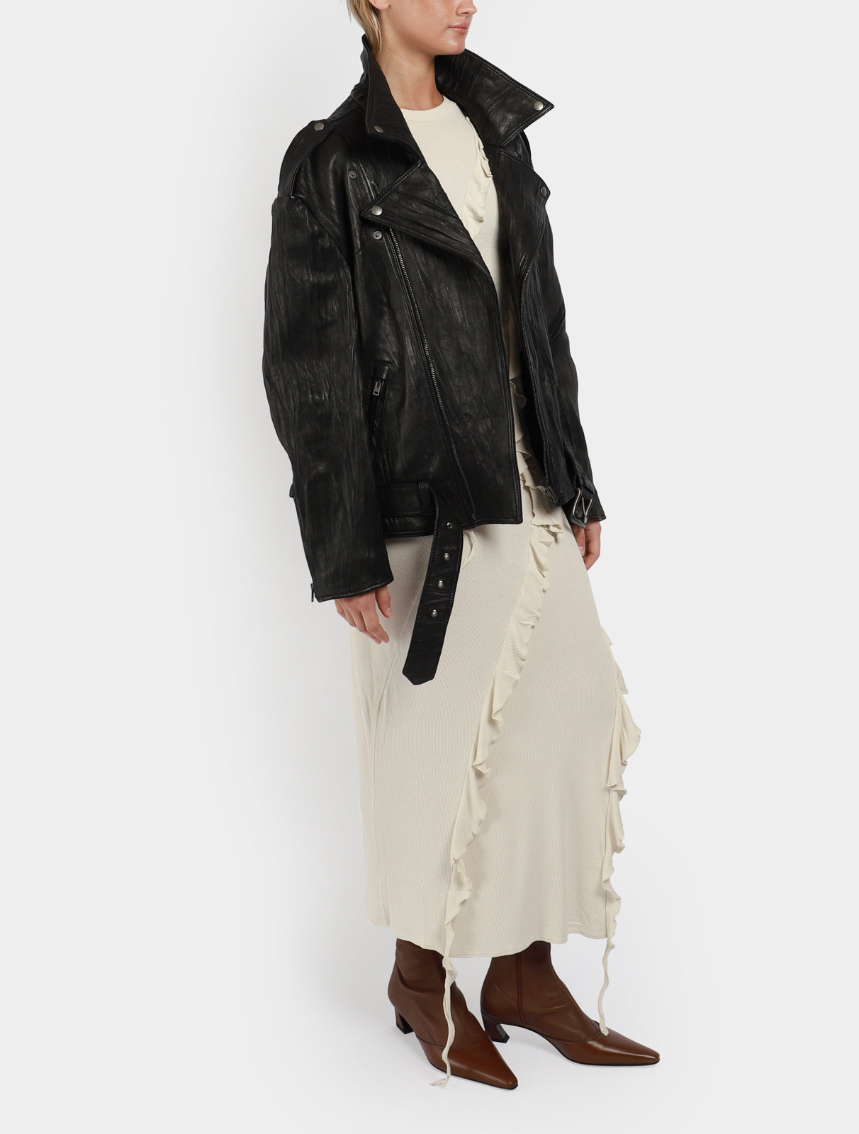 Crinkled Leather Biker Jacket