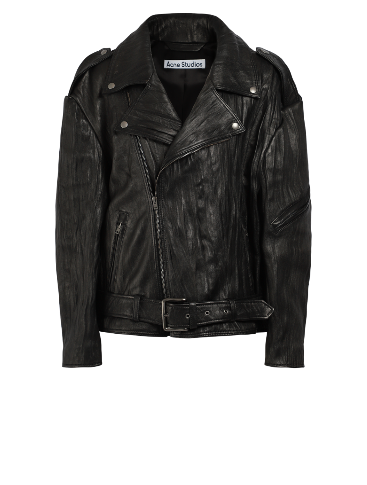 Crinkled Leather Biker Jacket