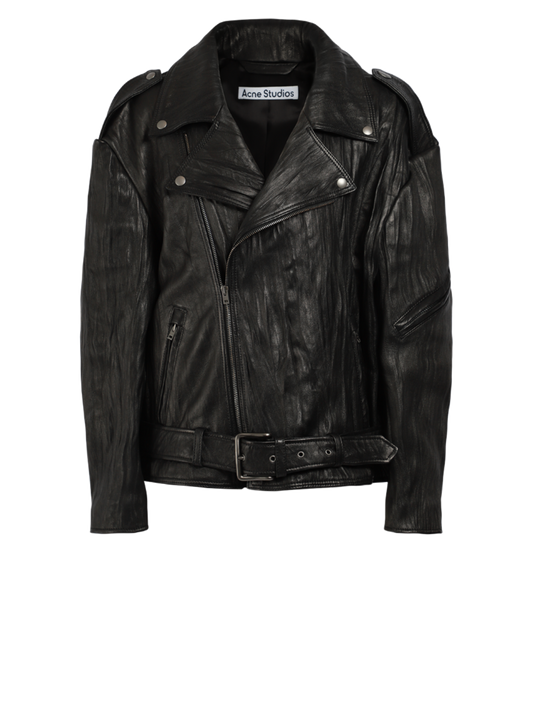 Crinkled Leather Biker Jacket