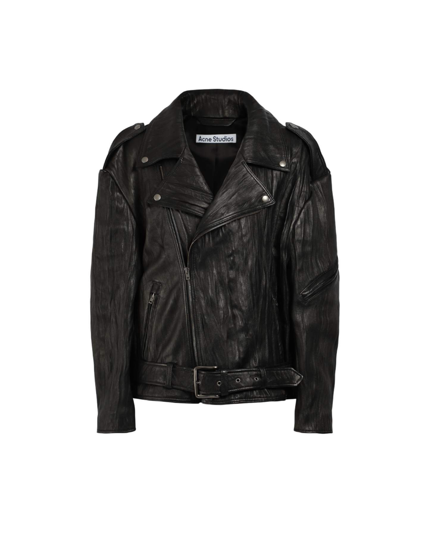 Crinkled Leather Biker Jacket