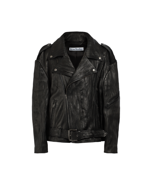 Crinkled Leather Biker Jacket