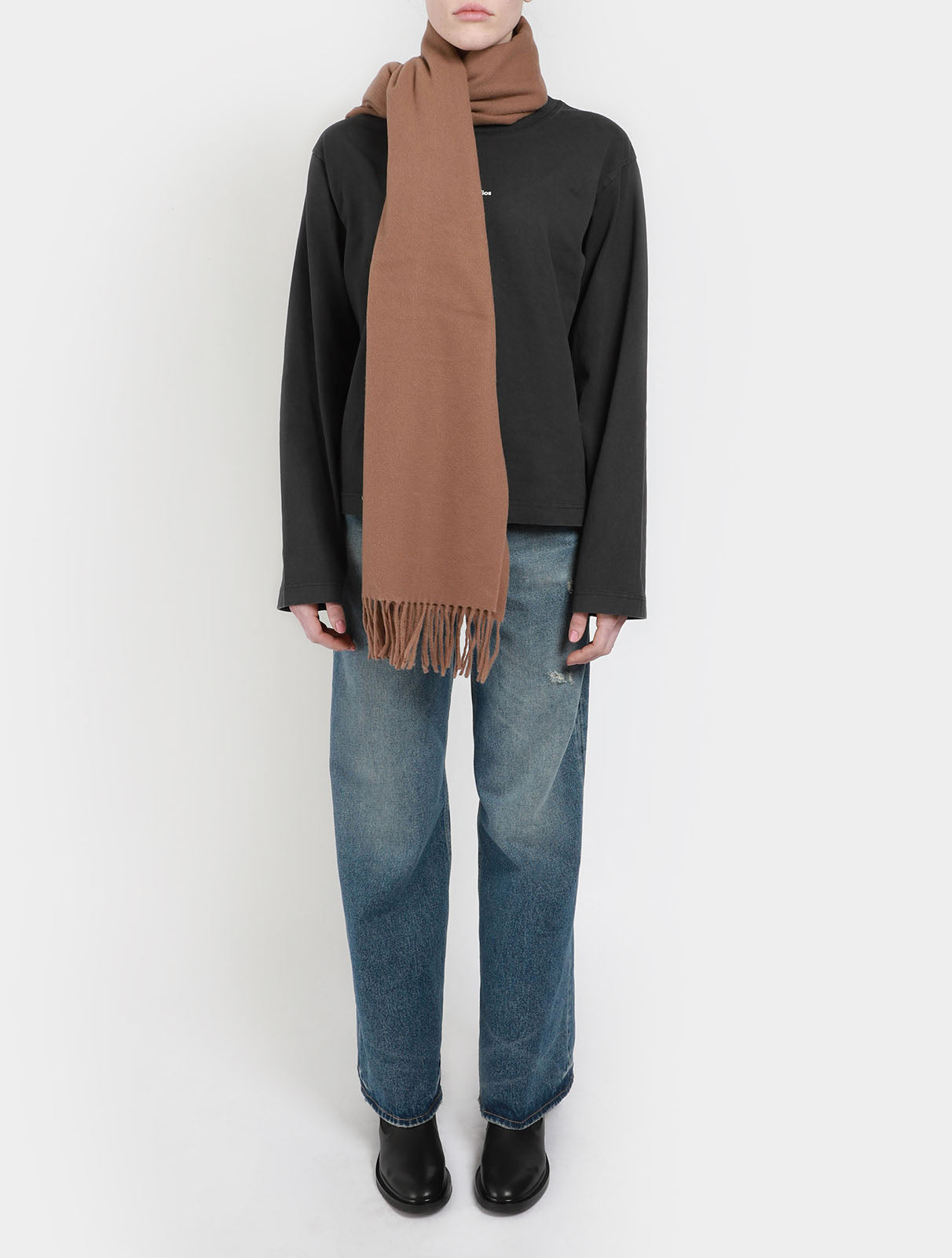 Fringe Wool Scarf Narrow