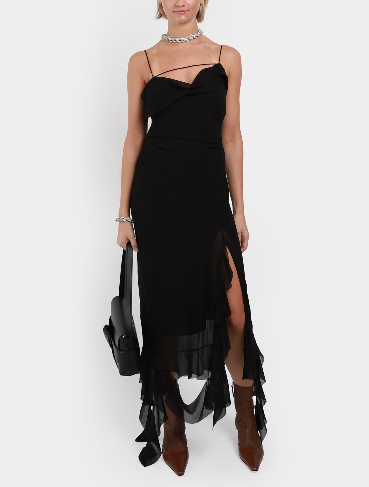 Ruffle Asymmetric Strap Dress