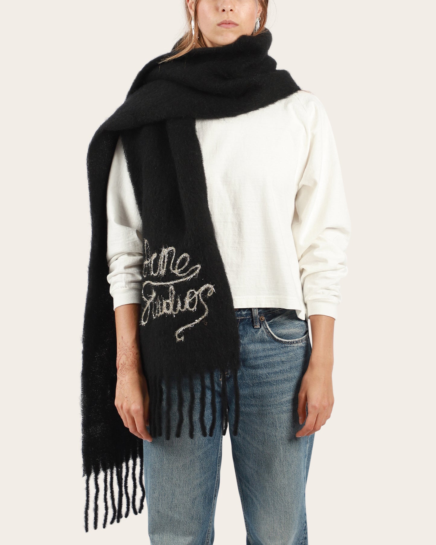 Tinsel Logo Fringed Scarf