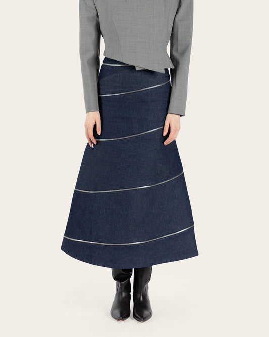High Waisted Multi Strap Denim Skirt