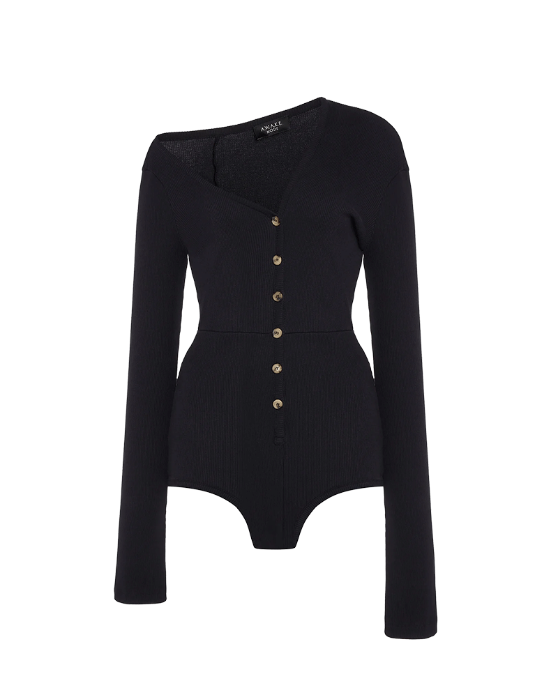 Bodysuit With Asymmetric Collar