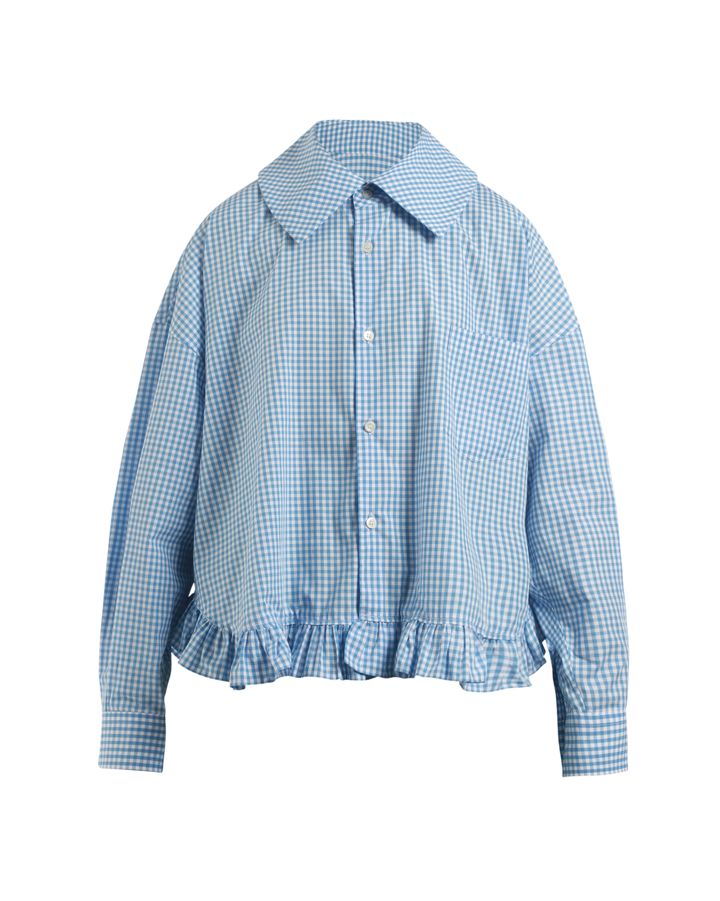 Cropped Gingham Frill Shirt