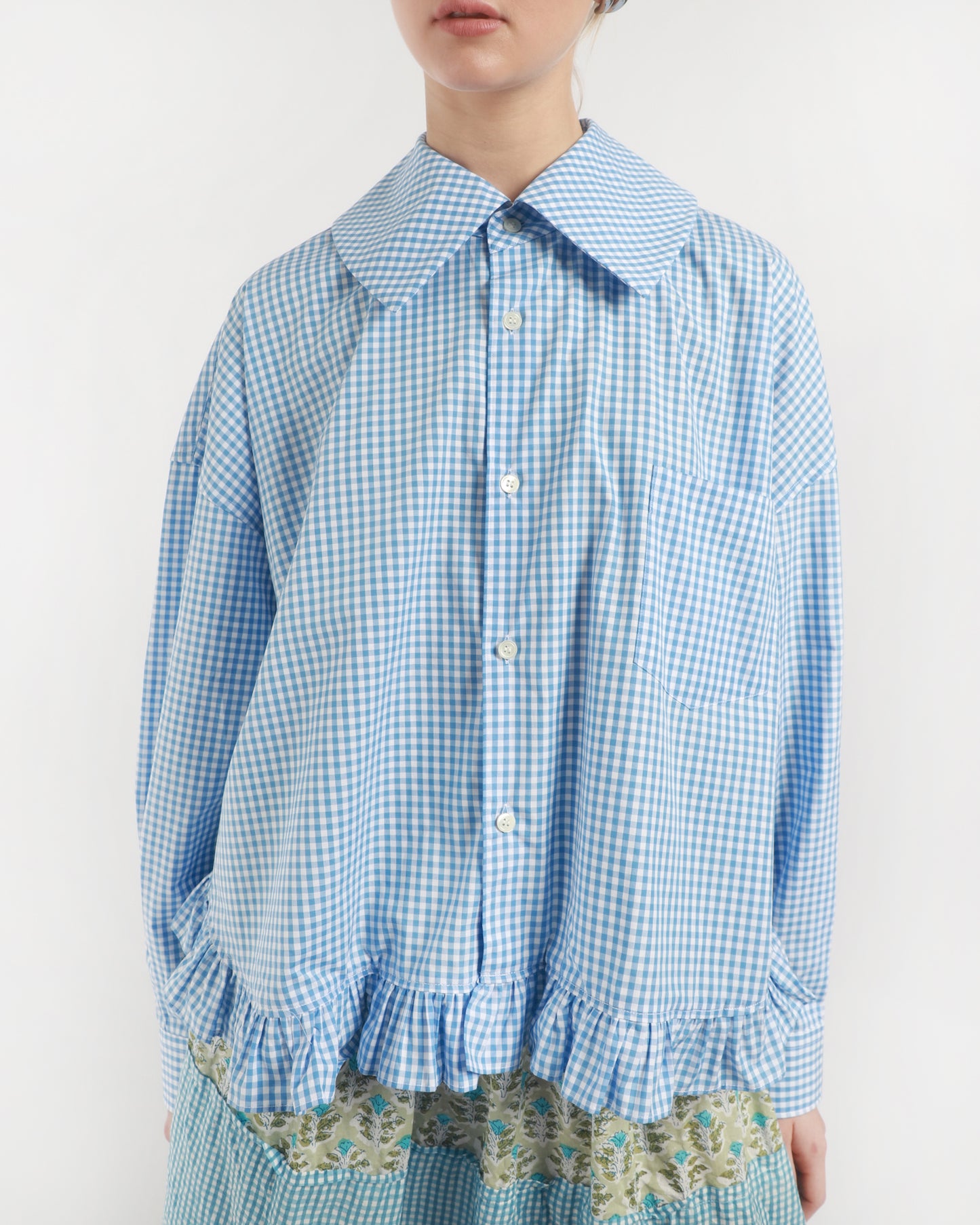 Cropped Gingham Frill Shirt