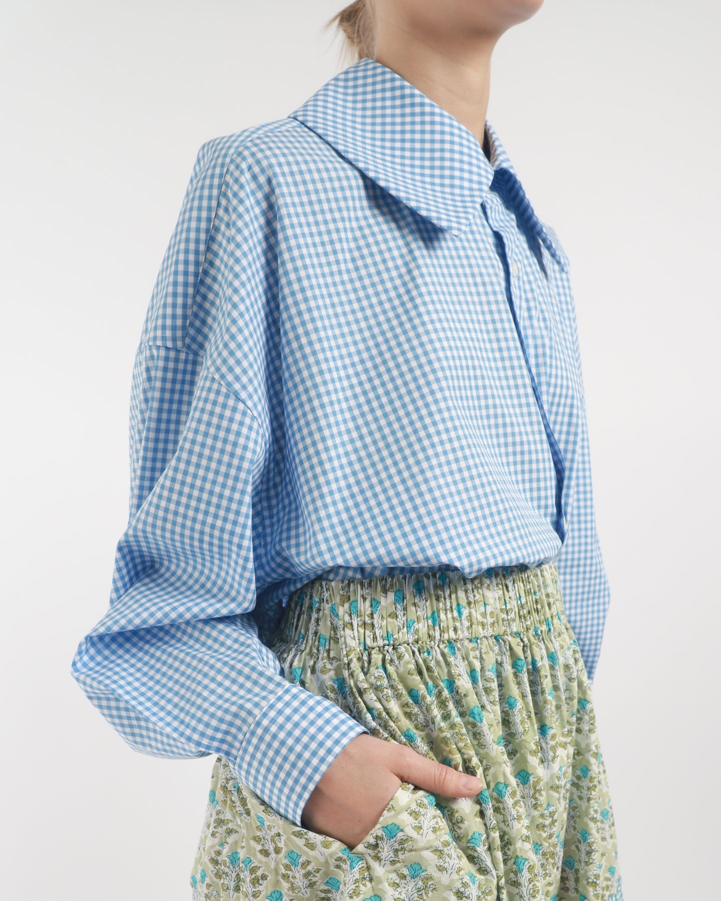 Cropped Gingham Frill Shirt