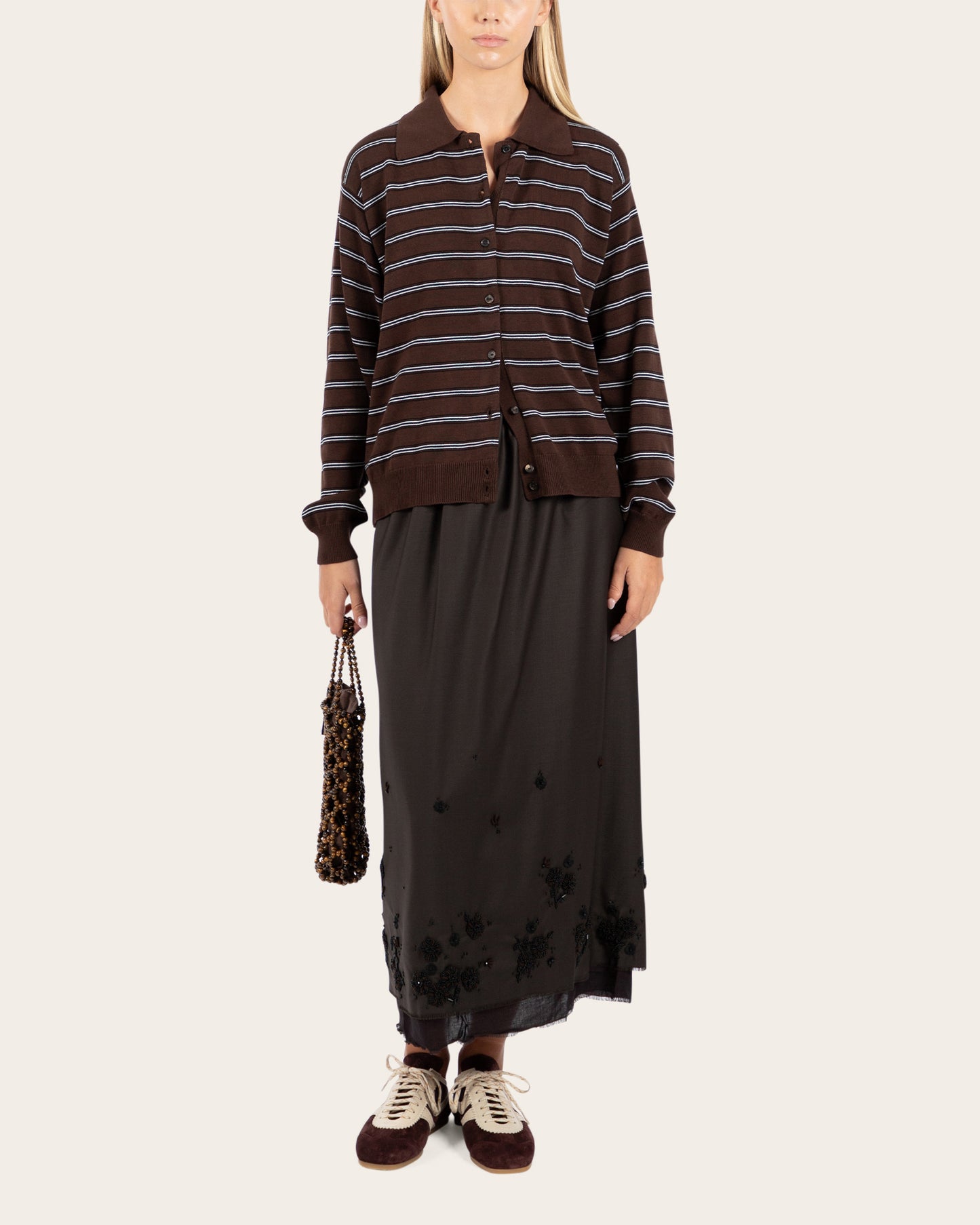 Organic Cotton Striped Polo Cardigan