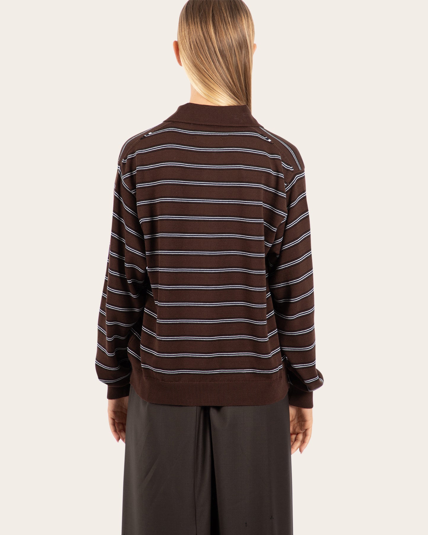Organic Cotton Striped Polo Cardigan
