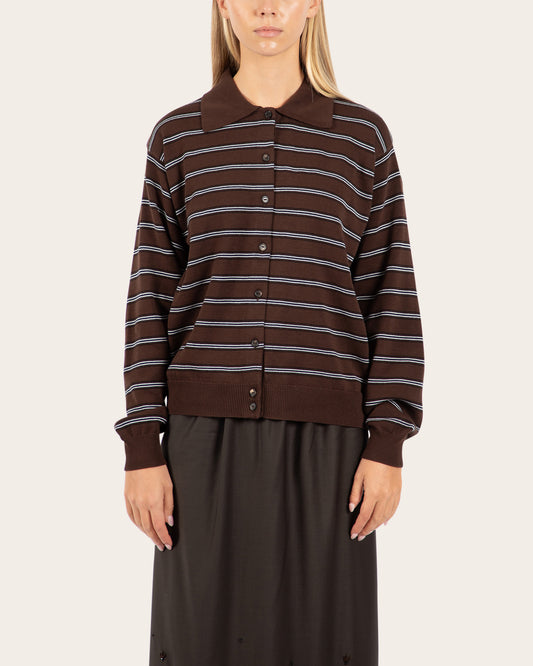 Organic Cotton Striped Polo Cardigan