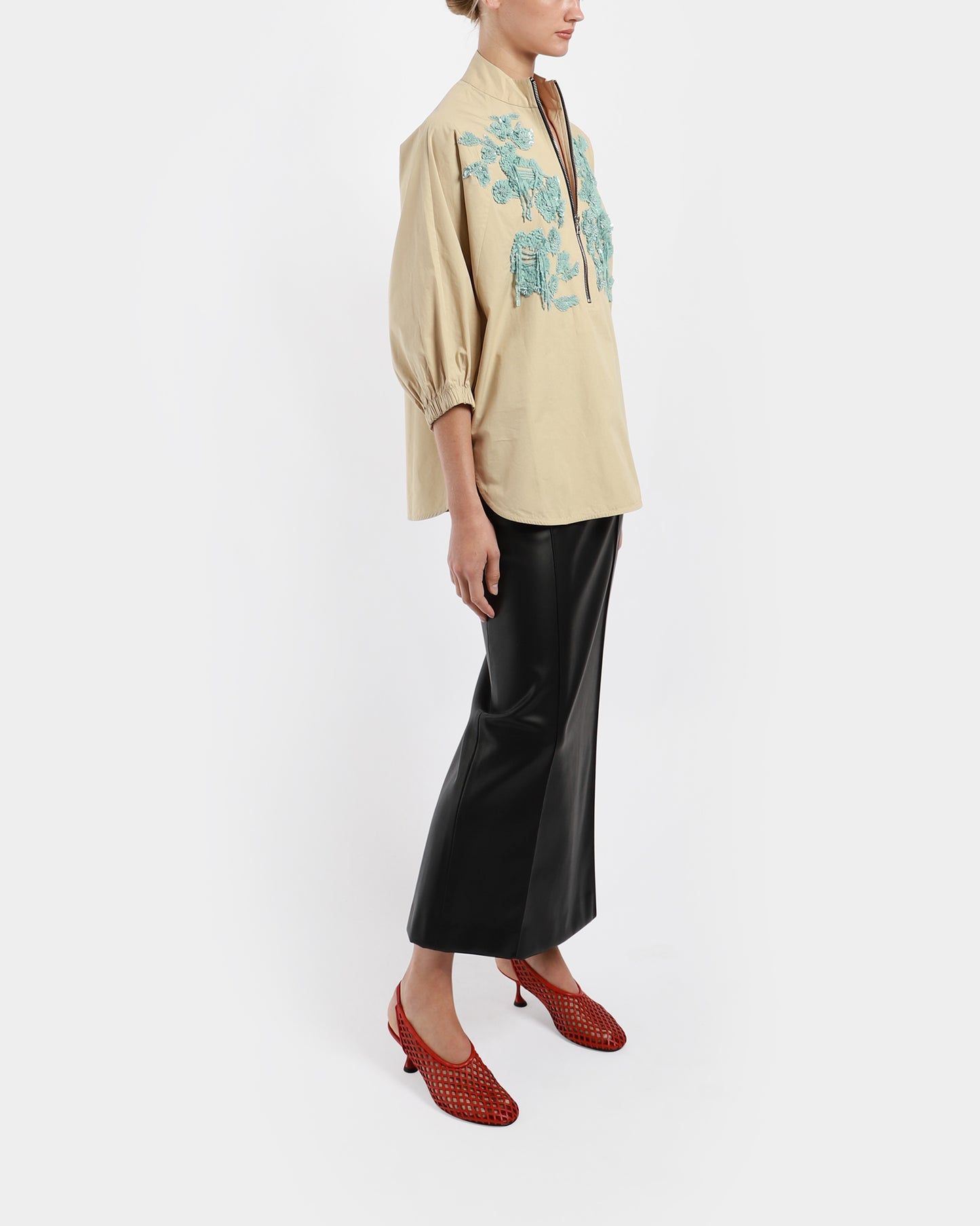 Bouquet Zip-Up Batwing  Shirt