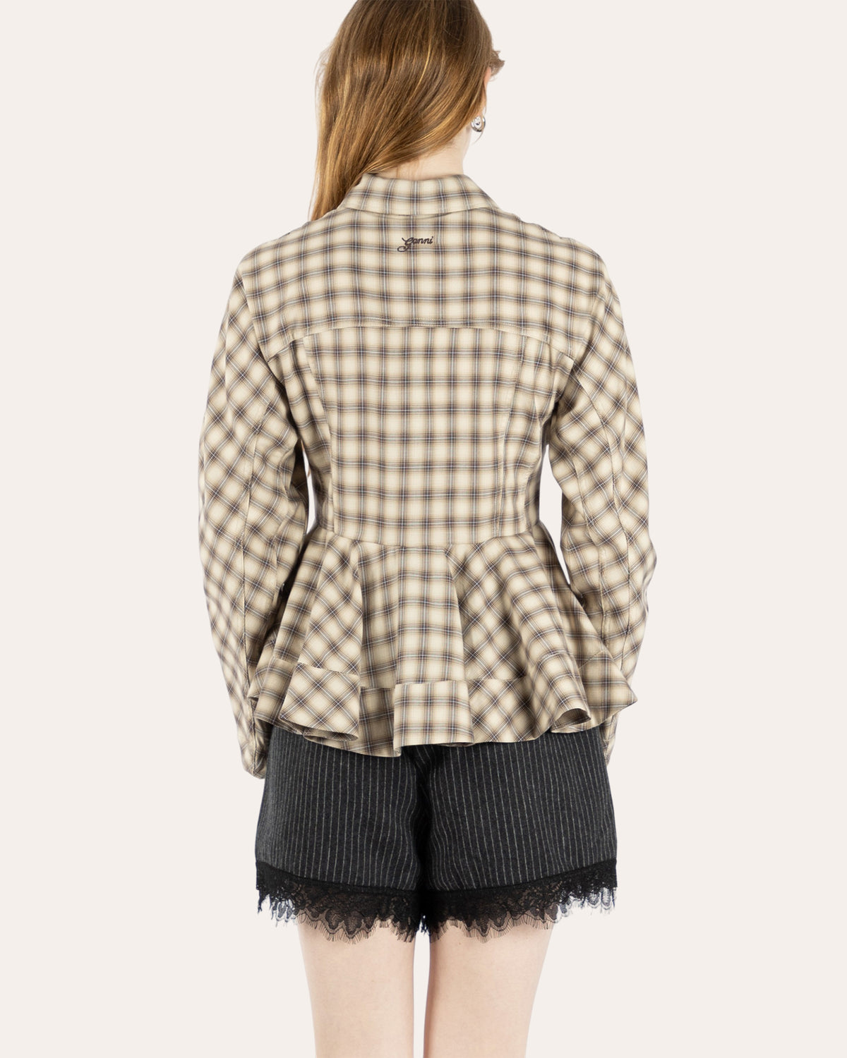 Check Flannel Peplum Shirt