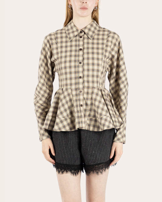 Check Flannel Peplum Shirt
