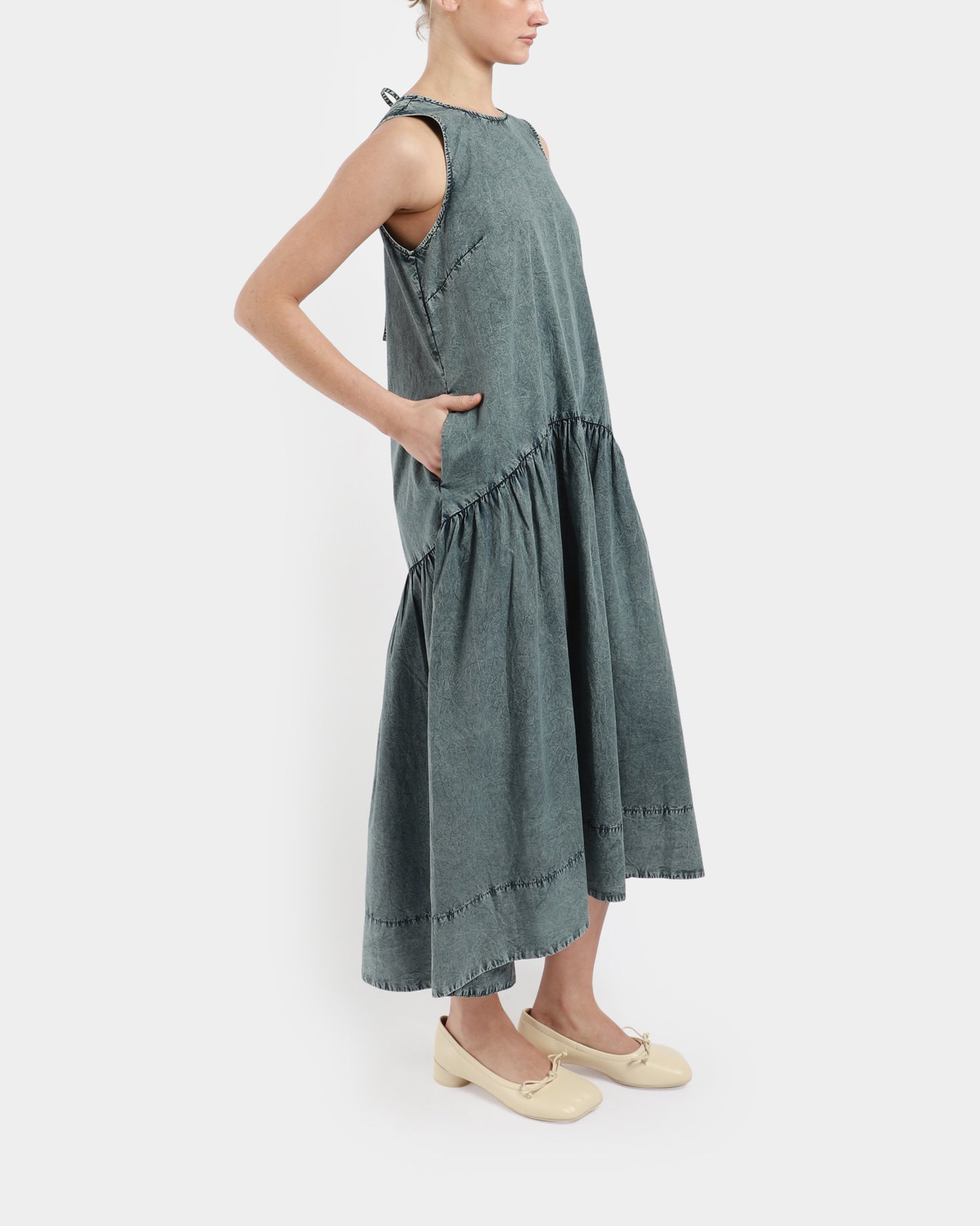 Cotton Poplin Open Back Midi Dress