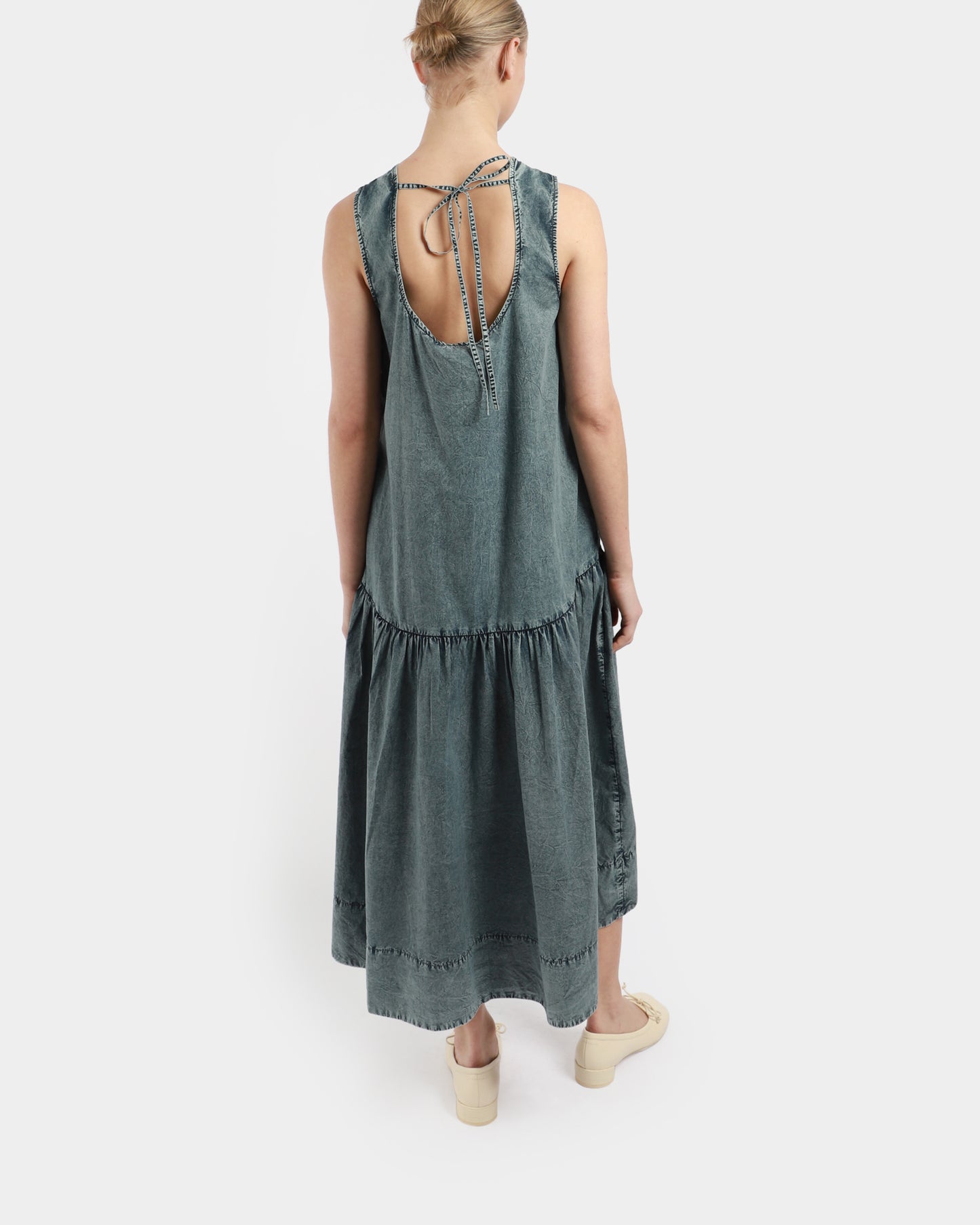 Cotton Poplin Open Back Midi Dress