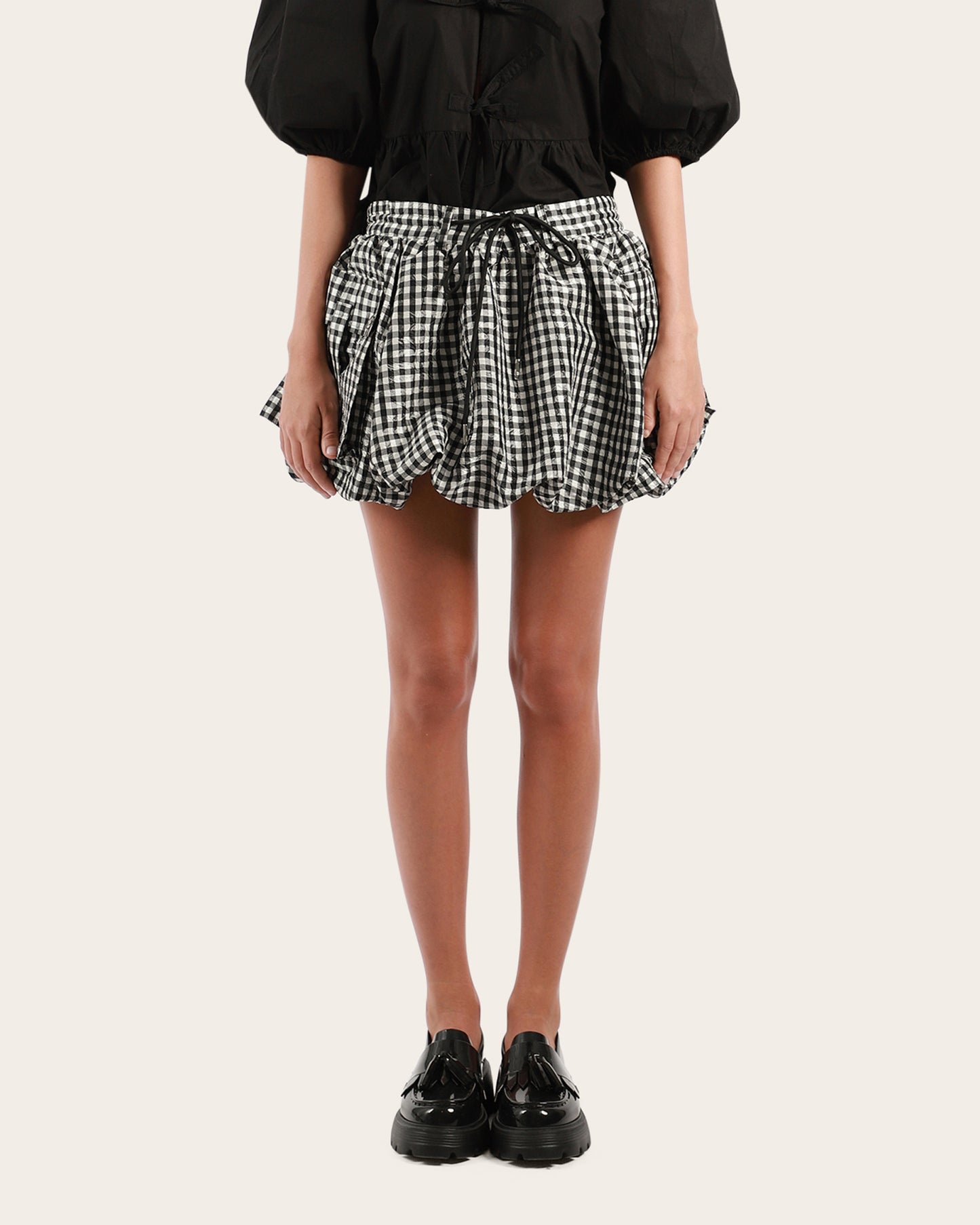Crinkled Taffeta Check Bubble Skirt