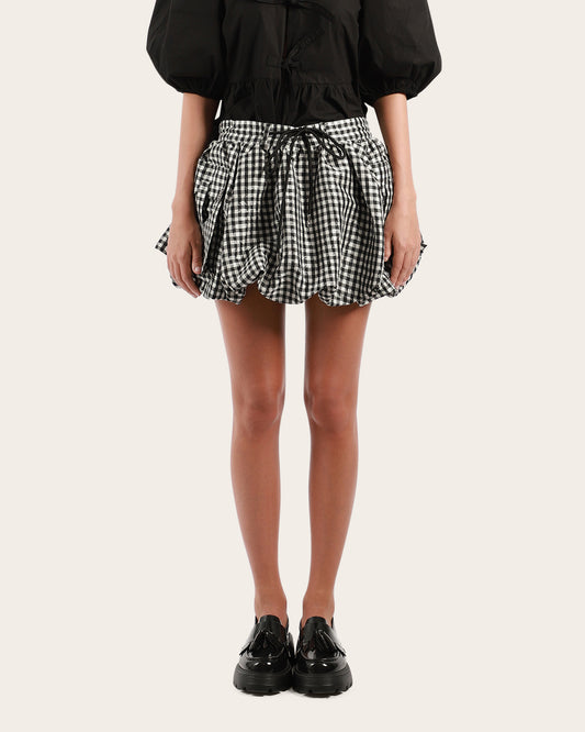 Crinkled Taffeta Check Bubble Skirt