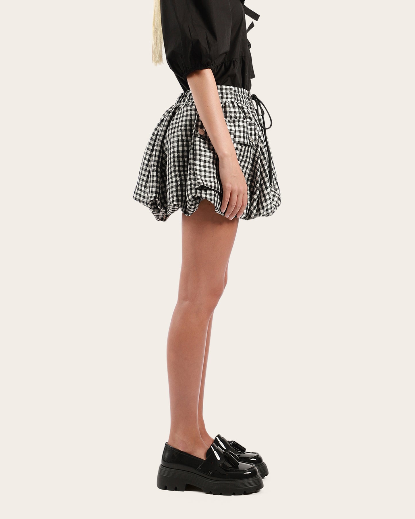 Crinkled Taffeta Check Bubble Skirt