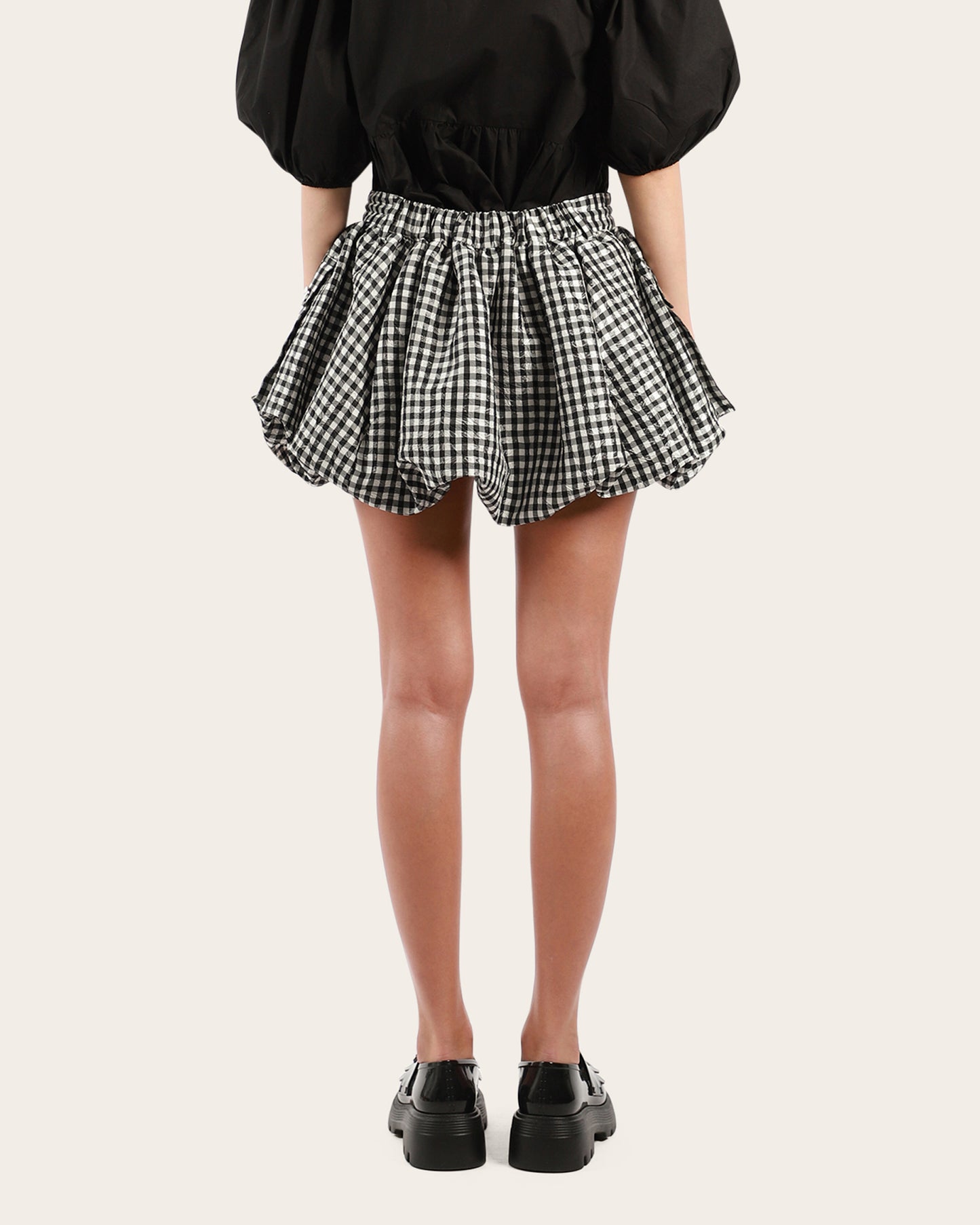 Crinkled Taffeta Check Bubble Skirt