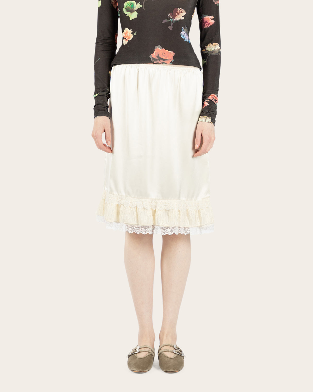 Fluid Satin Frill Skirt