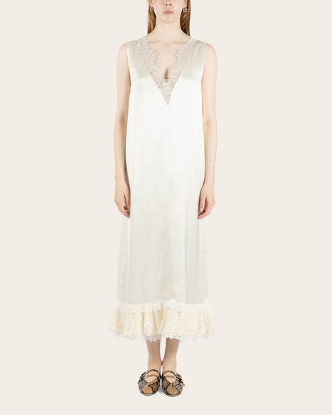 Fluid Satin Lace Frill Long Dress
