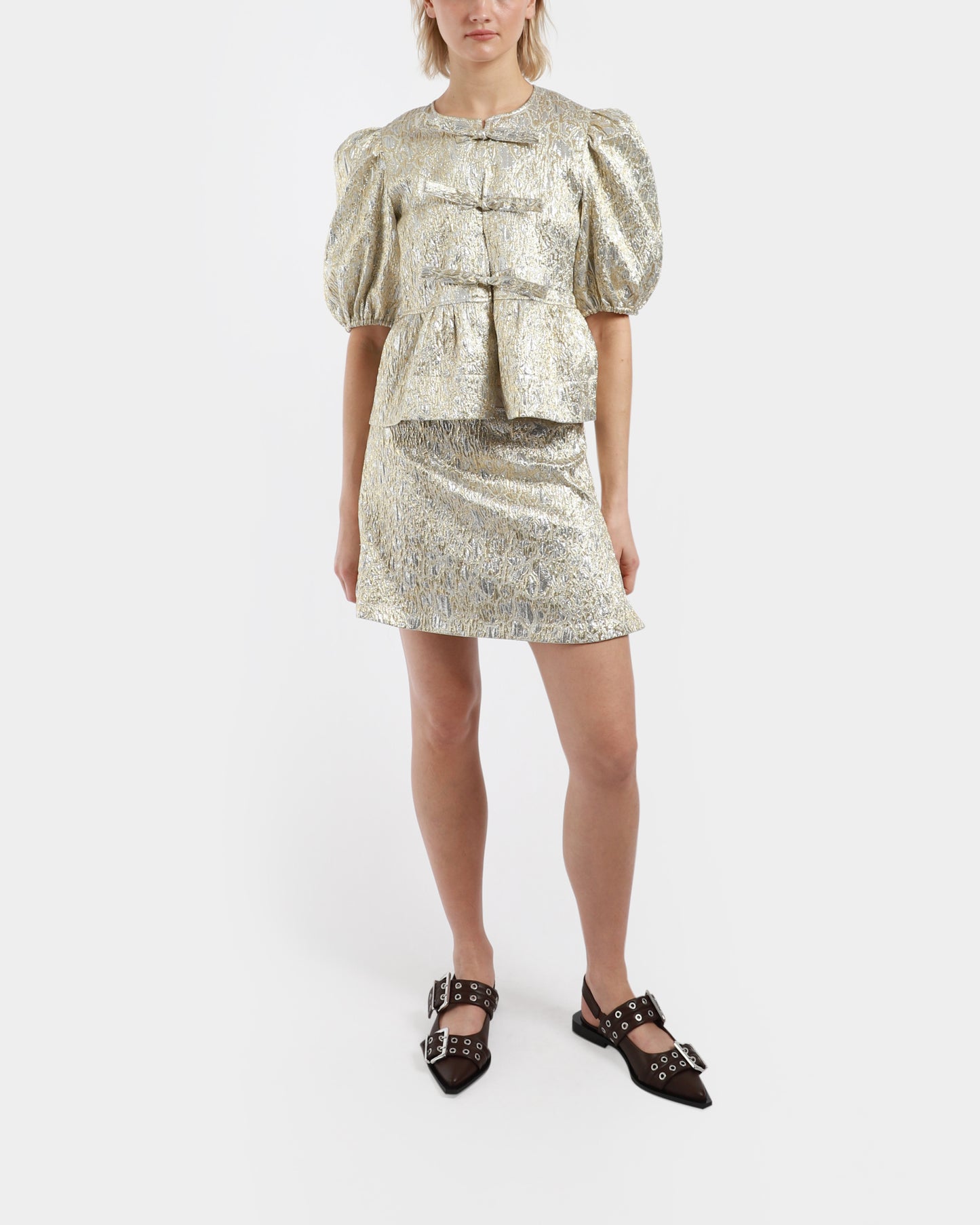 Metallic Cloque Mini Skirt